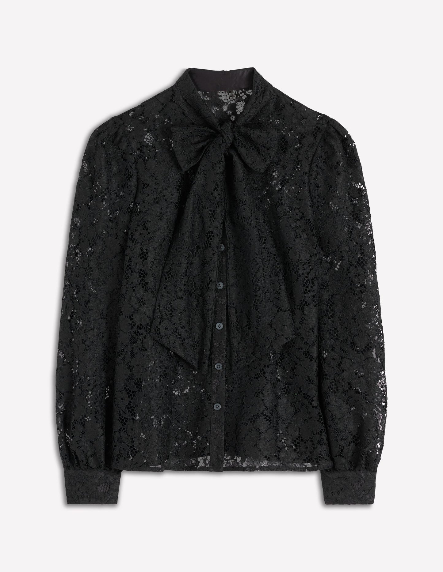 Lace Tie Neck Top-Black
