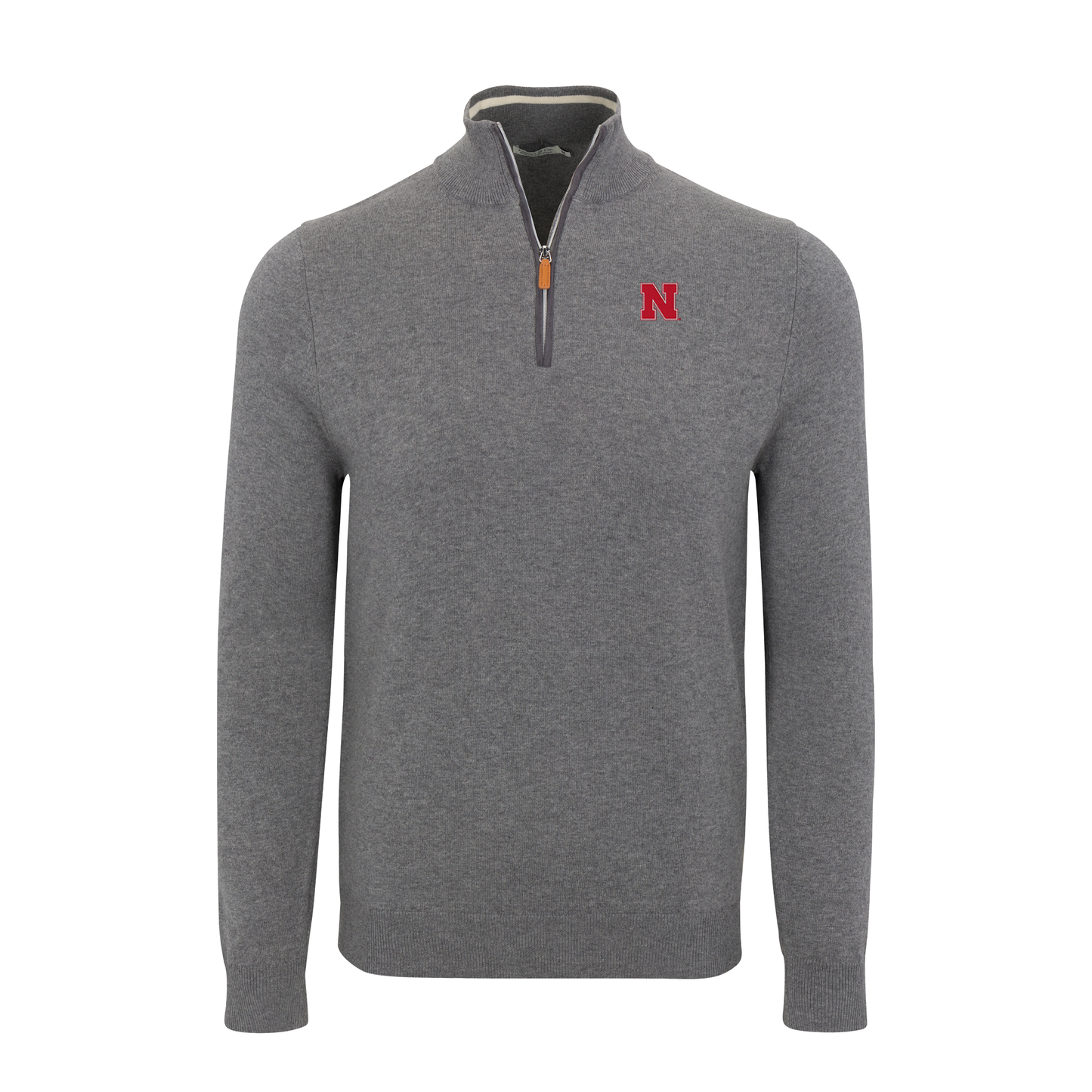 Nebraska Grey with Grey Trim Luxury Touch Cotton and Cashmere Quarter Zip Sweater