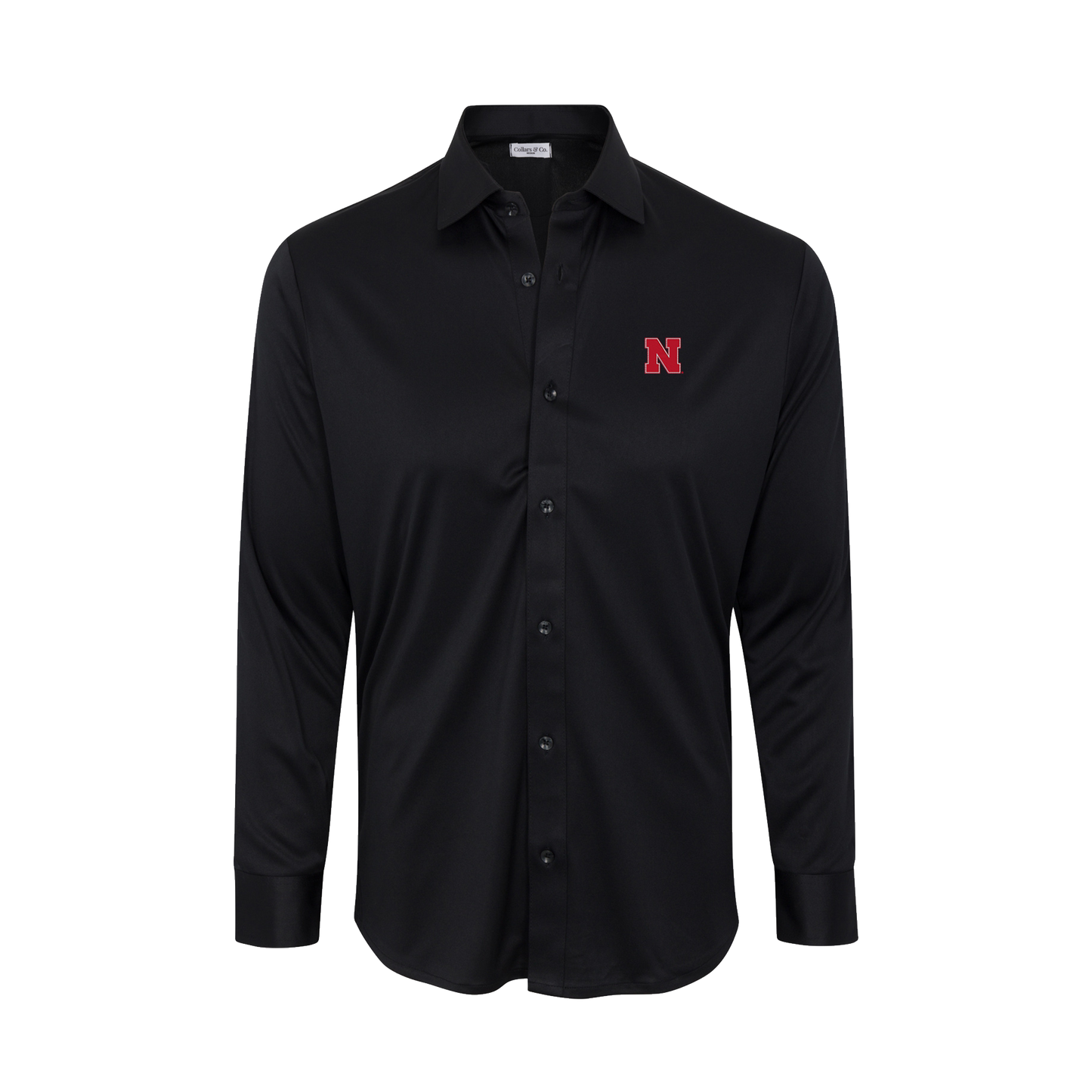Nebraska Quattro Flex Dress Shirt with Semi-Spread Collar Black