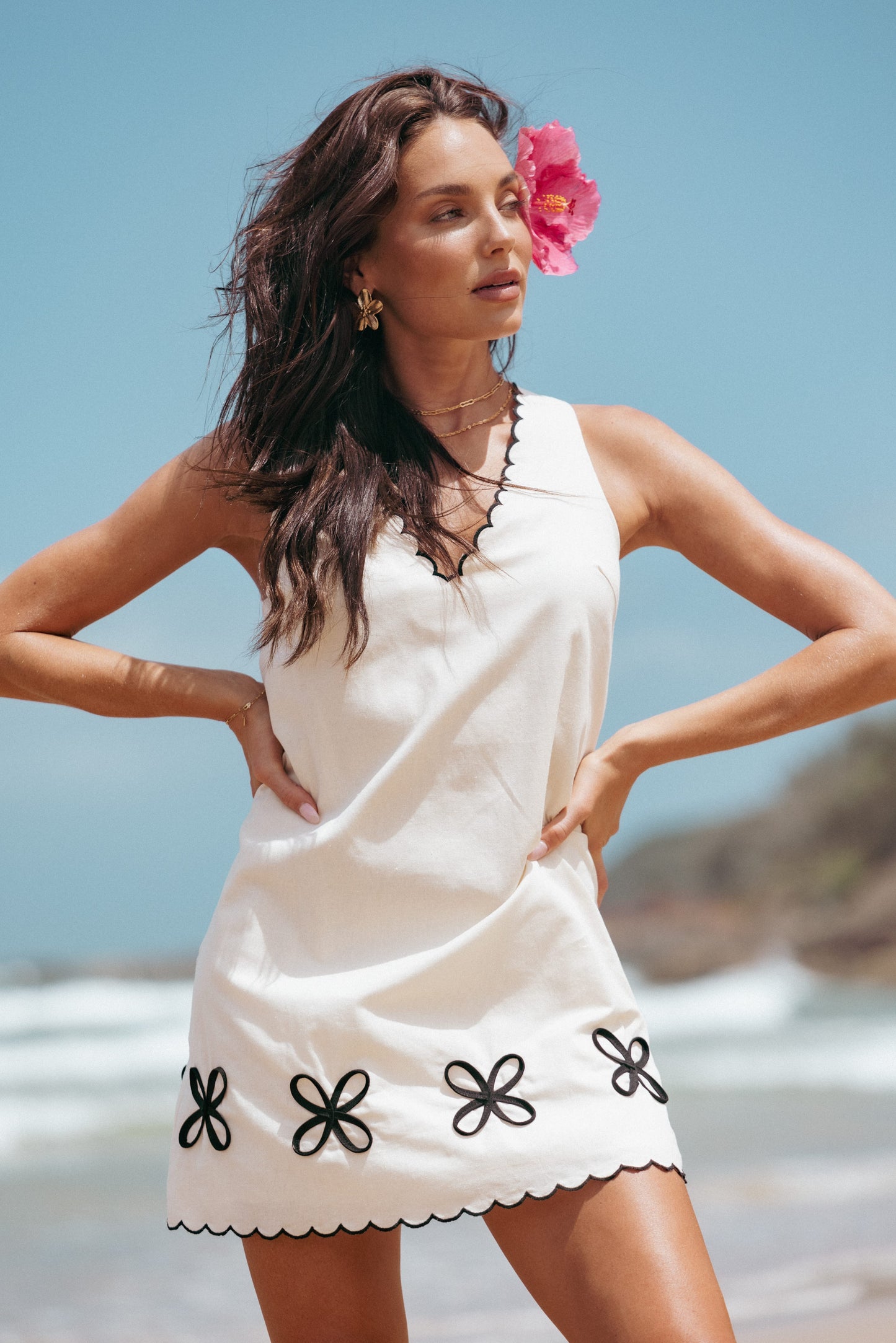Thalia Mini Dress - Cream/Black