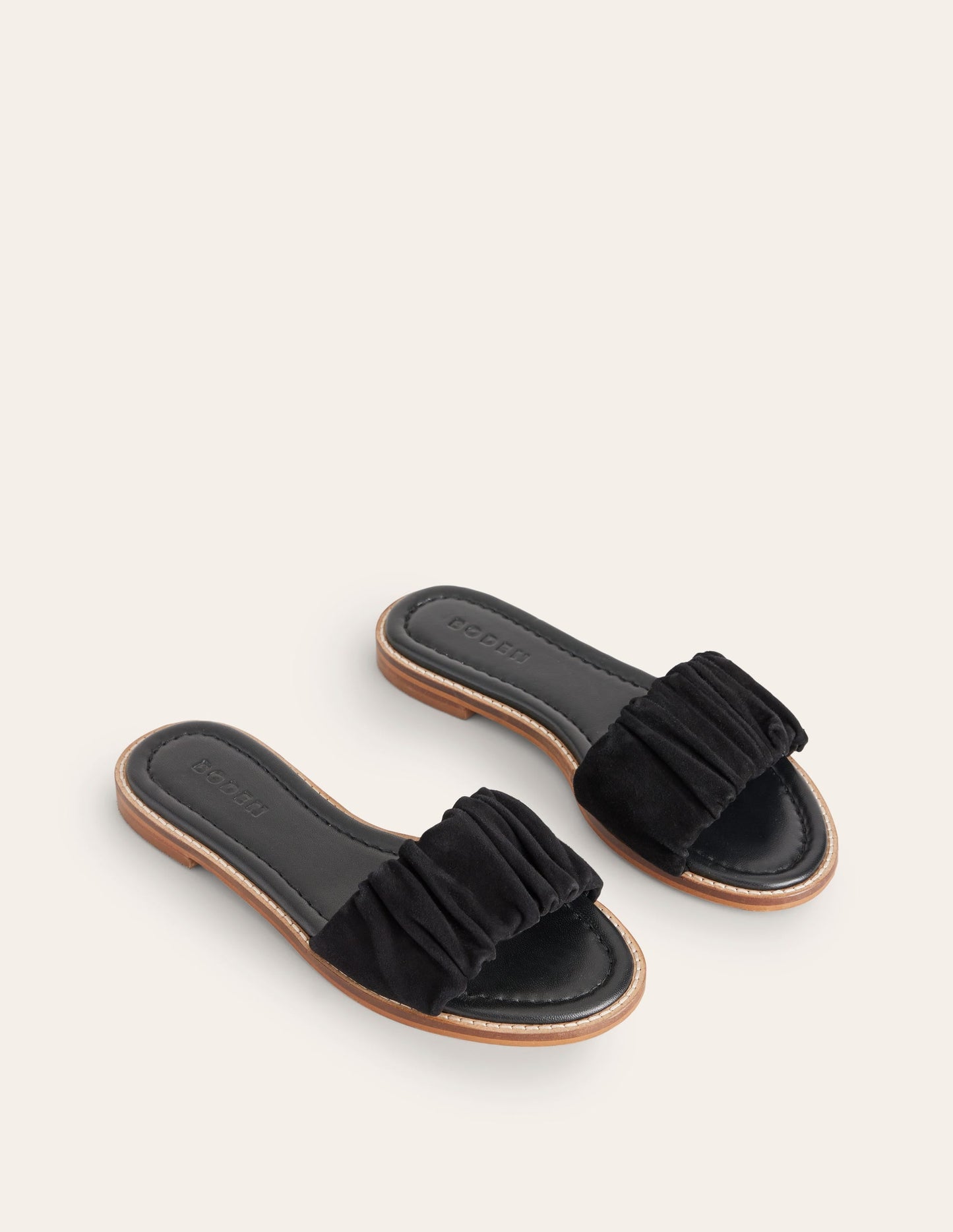 Ruched Flat Sandals-Black