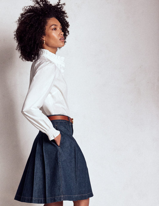 Pleated Denim Skirt-Indigo