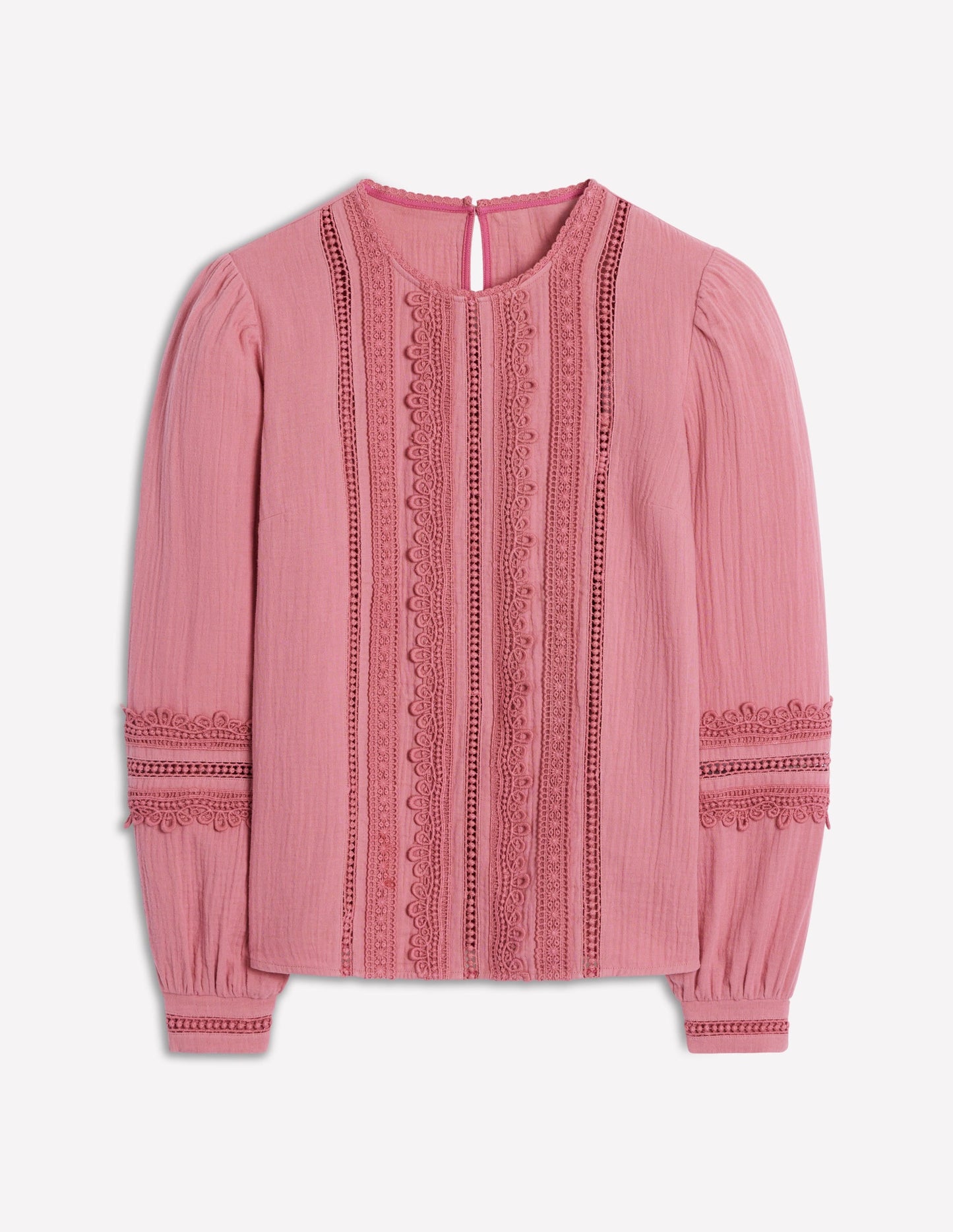 Trim Interest Double Cloth Top-Pink Heather