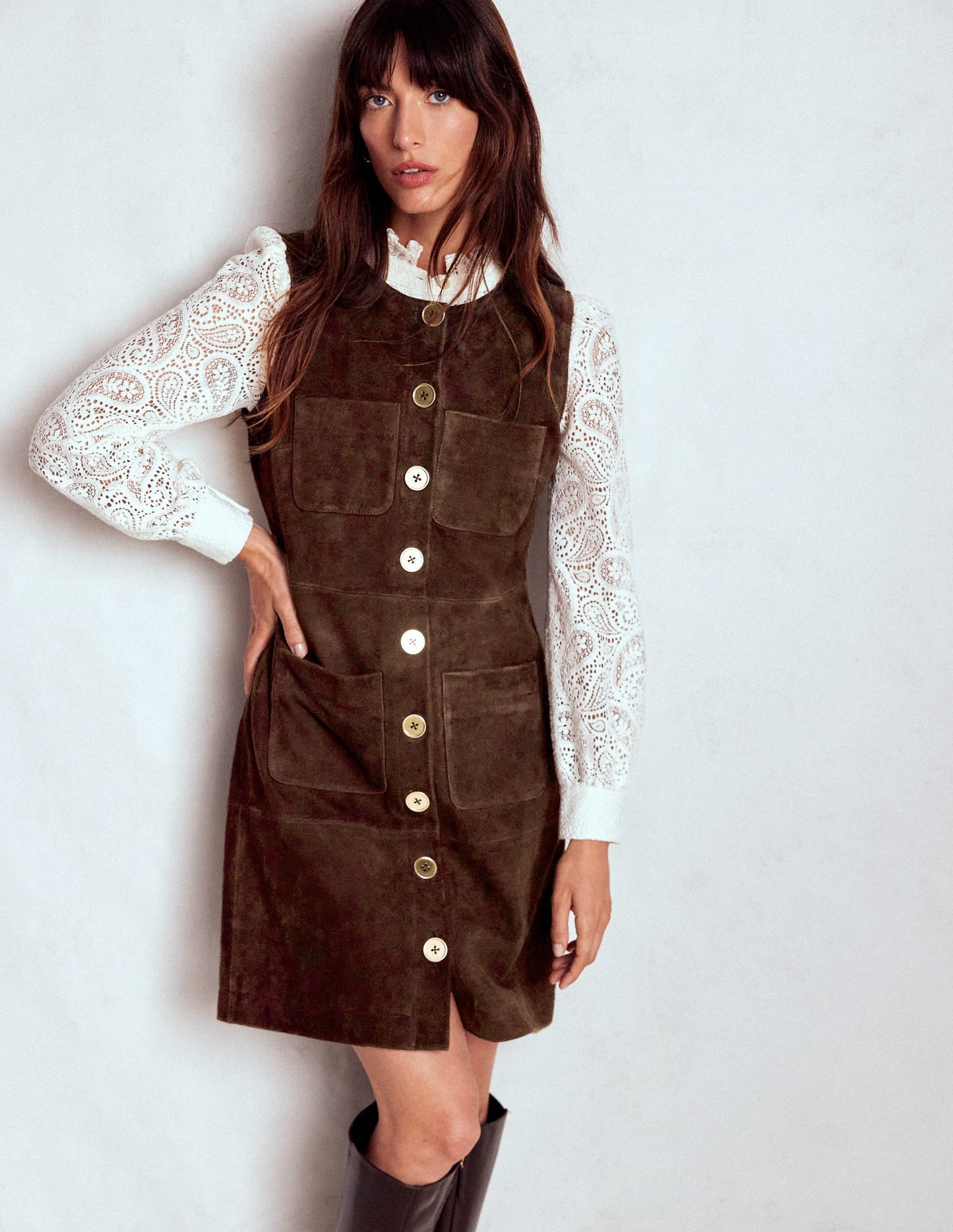 Evelyn Suede Shift Dress-Dark Chocolate