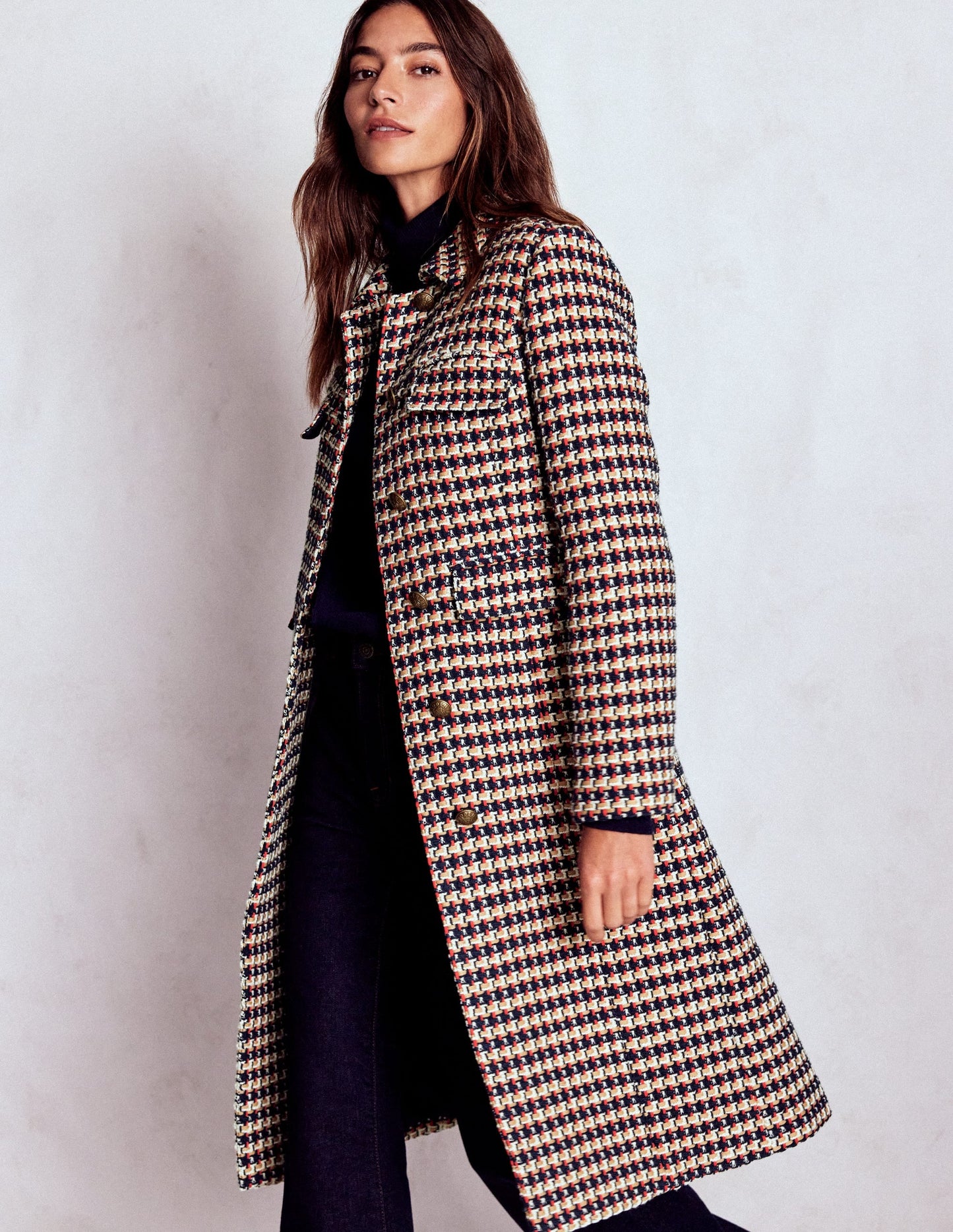 Pocket Detail Coat-Camel, Navy Red