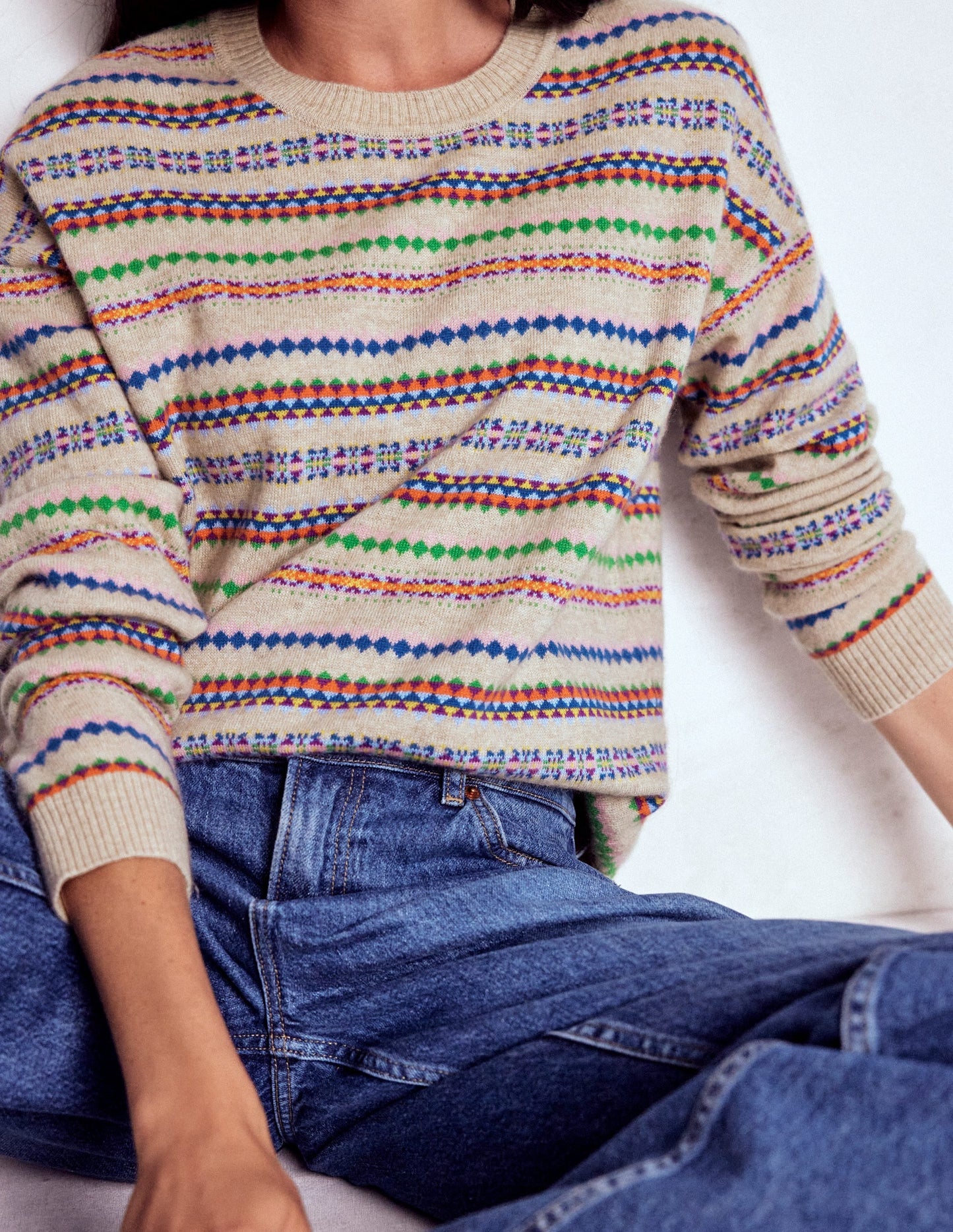 Lydia Cashmere Jumper-Oatmeal Melange Fair Isle