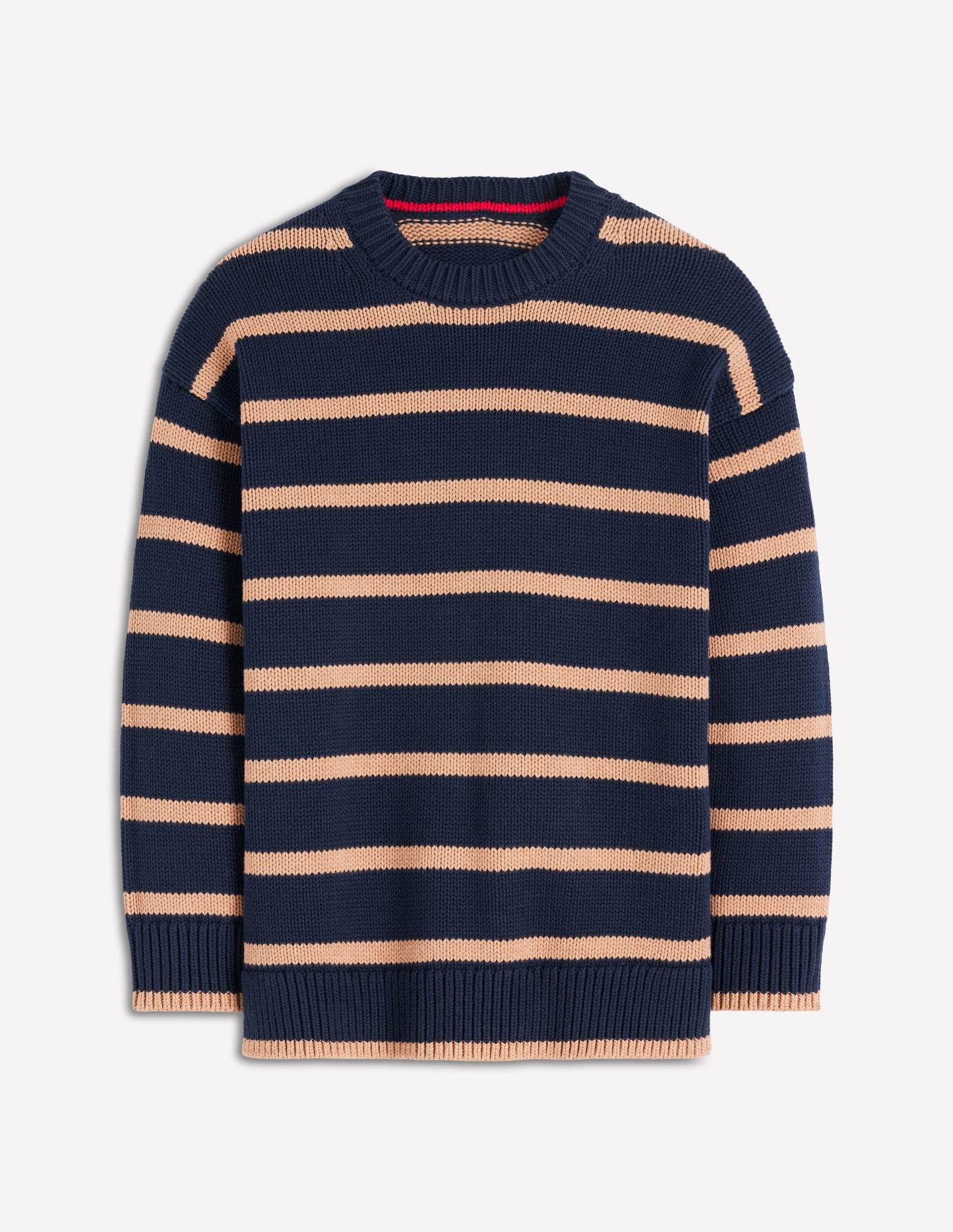 Lucy Oversized Cotton Jumper-Navy/ Camel Melange