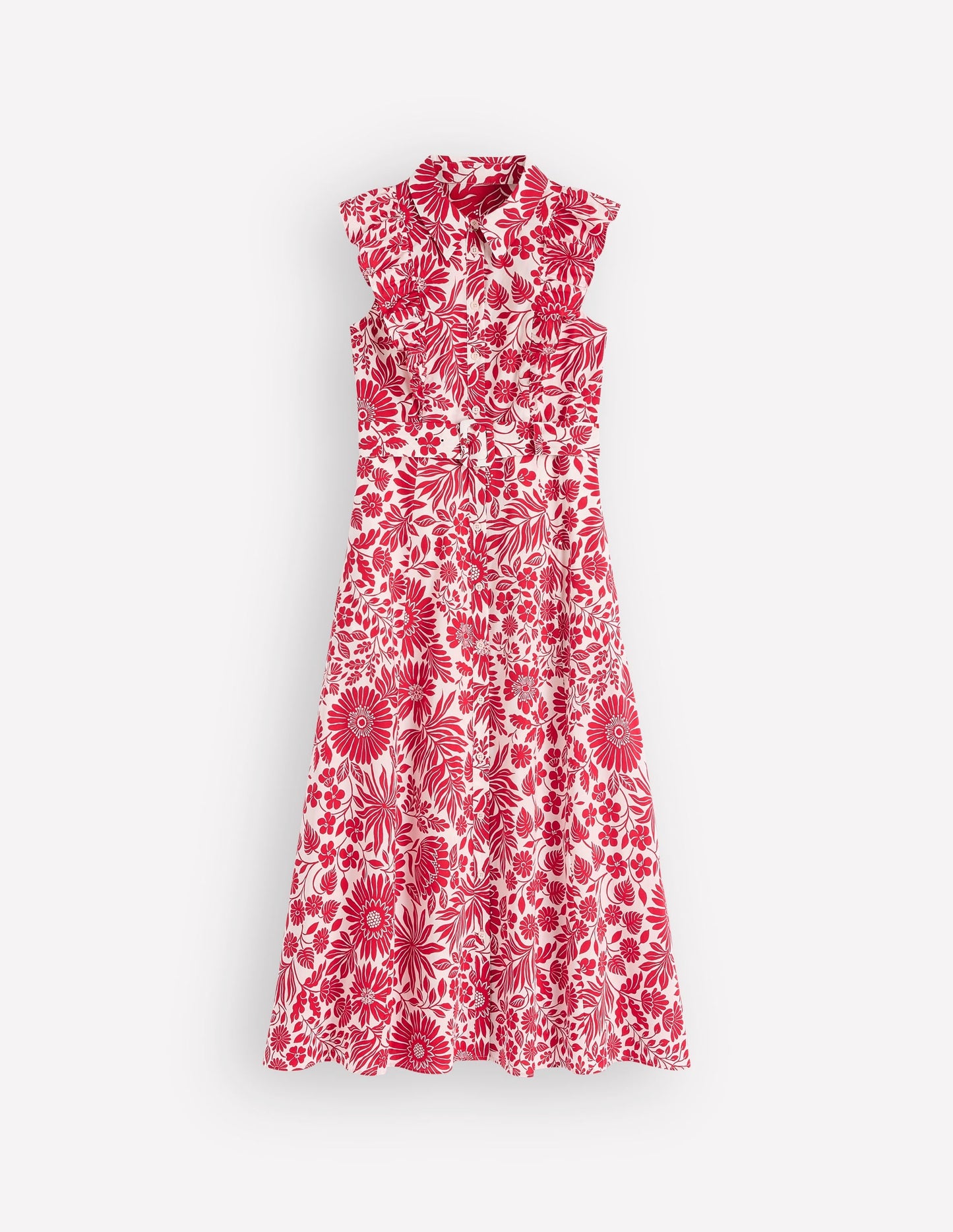 Ruffle Bodice Shirt Dress-Merida Red, Flowerbed Bloom