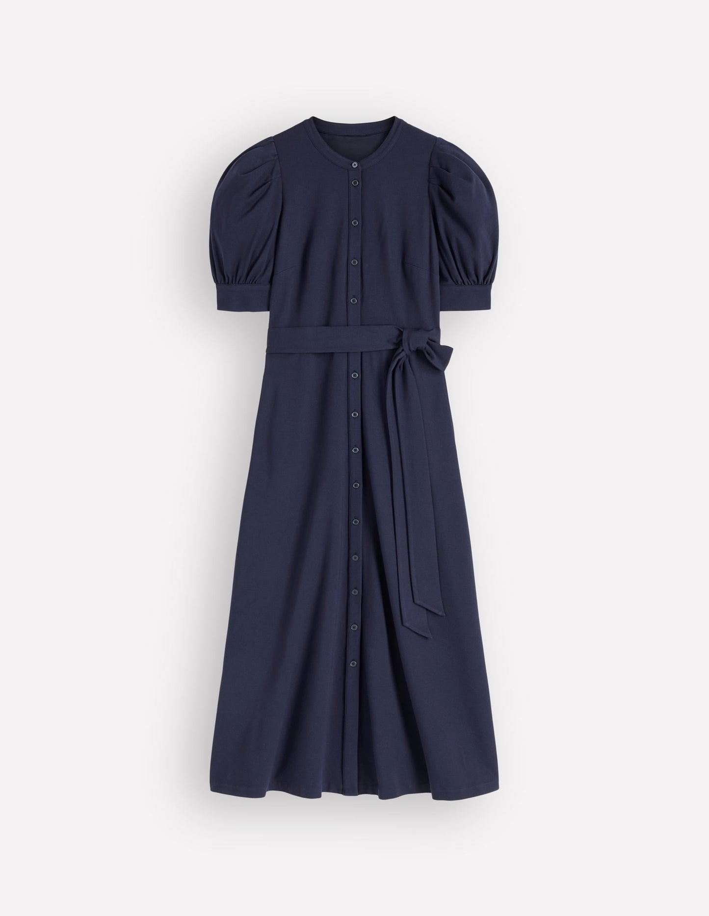 Puff Sleeve Ponte Shirt Dress-Navy