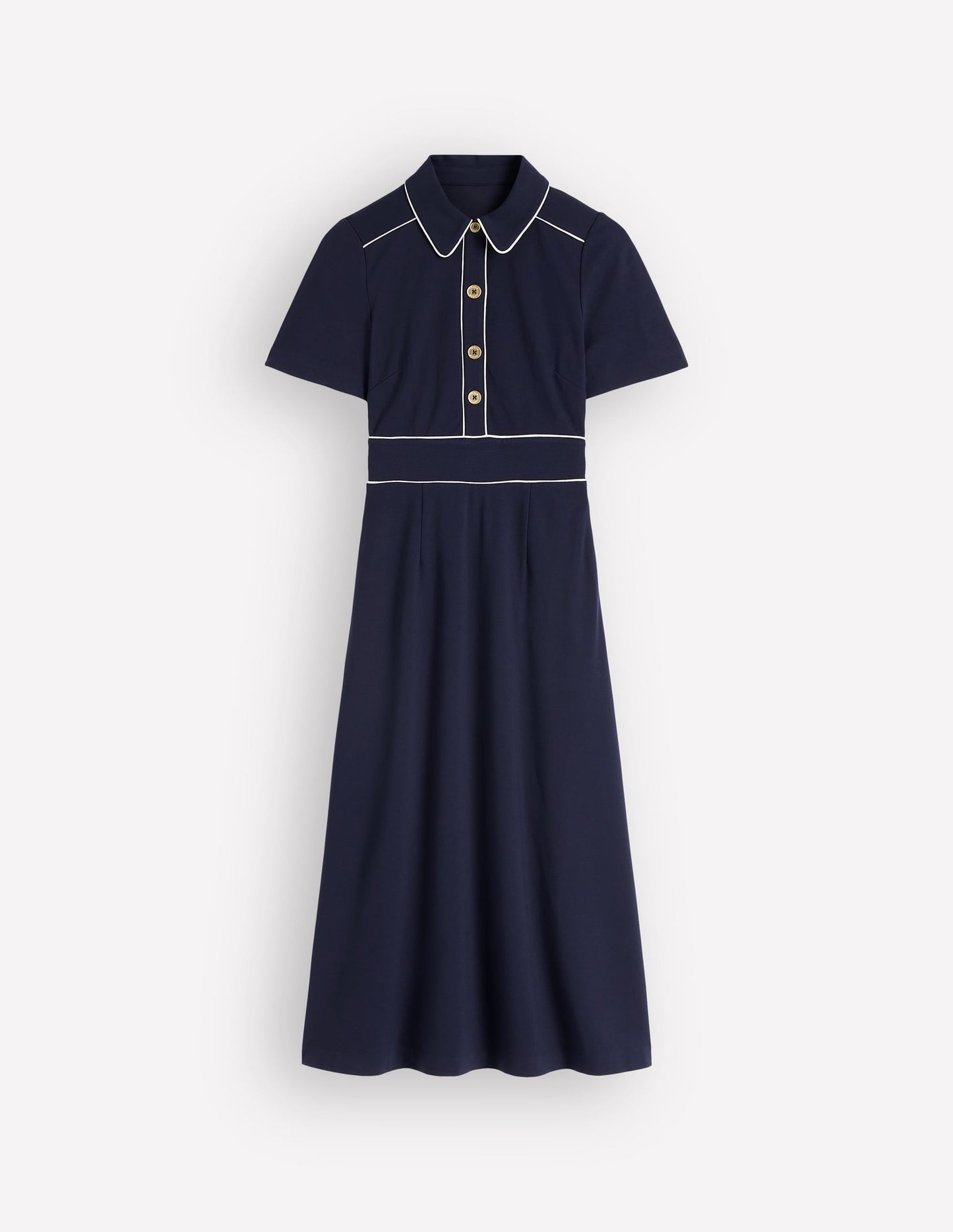 Etta Piping Trim Ponte Dress-Navy