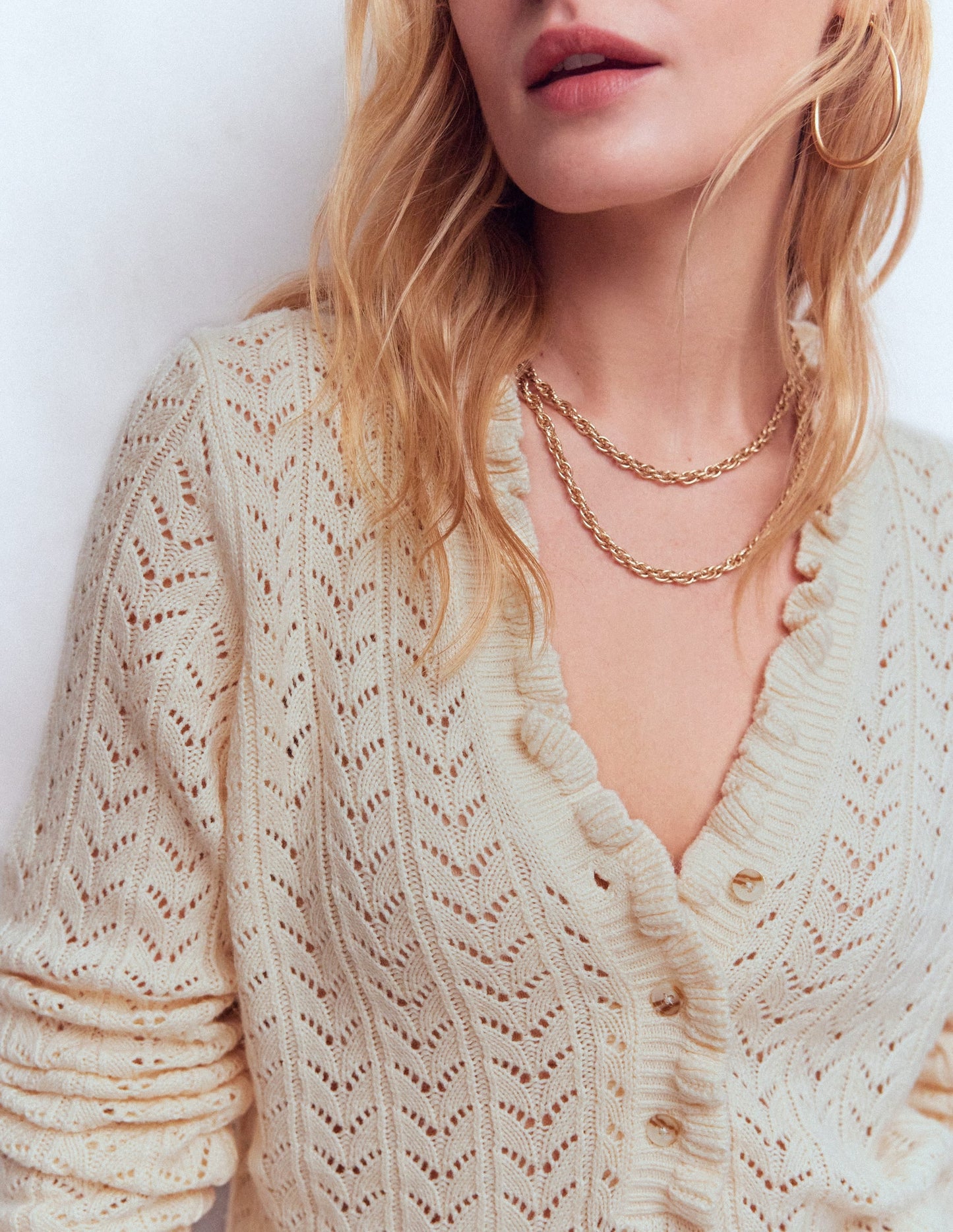 Eloise Frill Henley Jumper-Warm Ivory