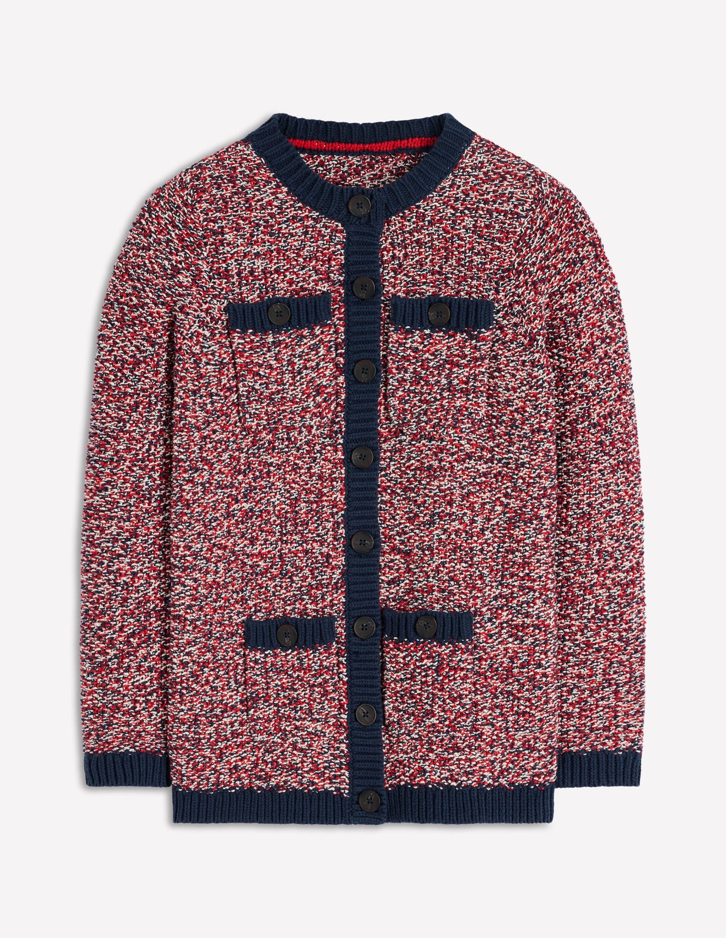 Textured Marl Cardigan-Navy/ Red Marl