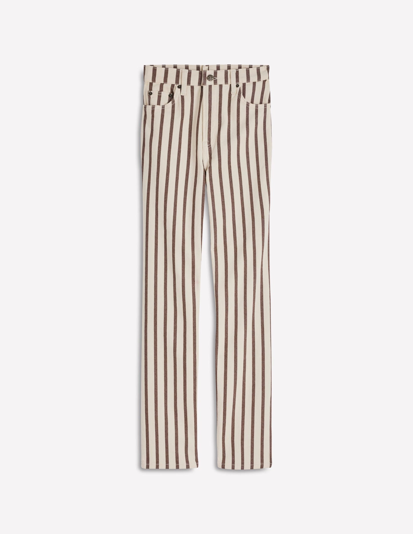 High Rise Straight Jeans-Brown Ecru Stripe