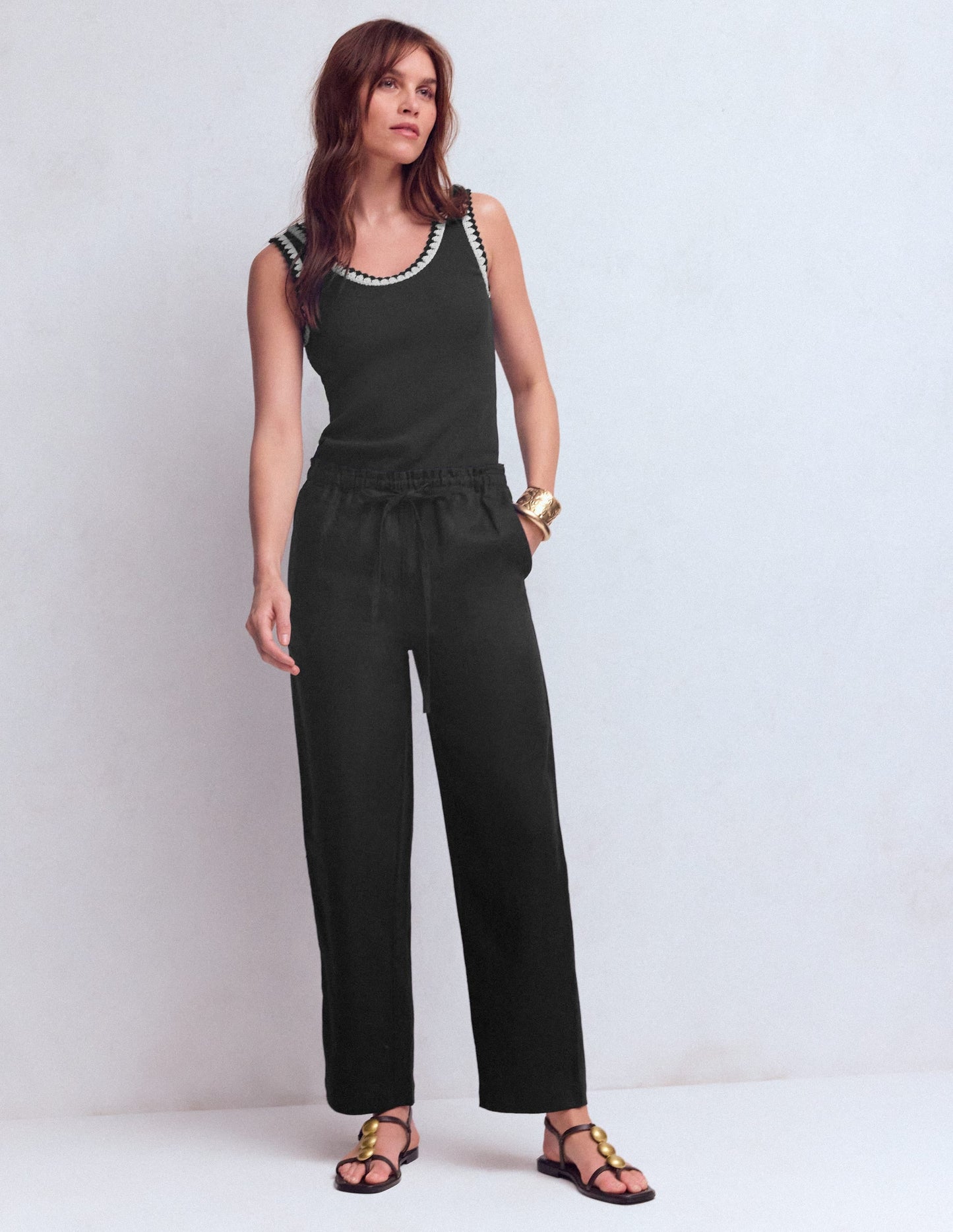 Islington Linen Crop Pants-Black
