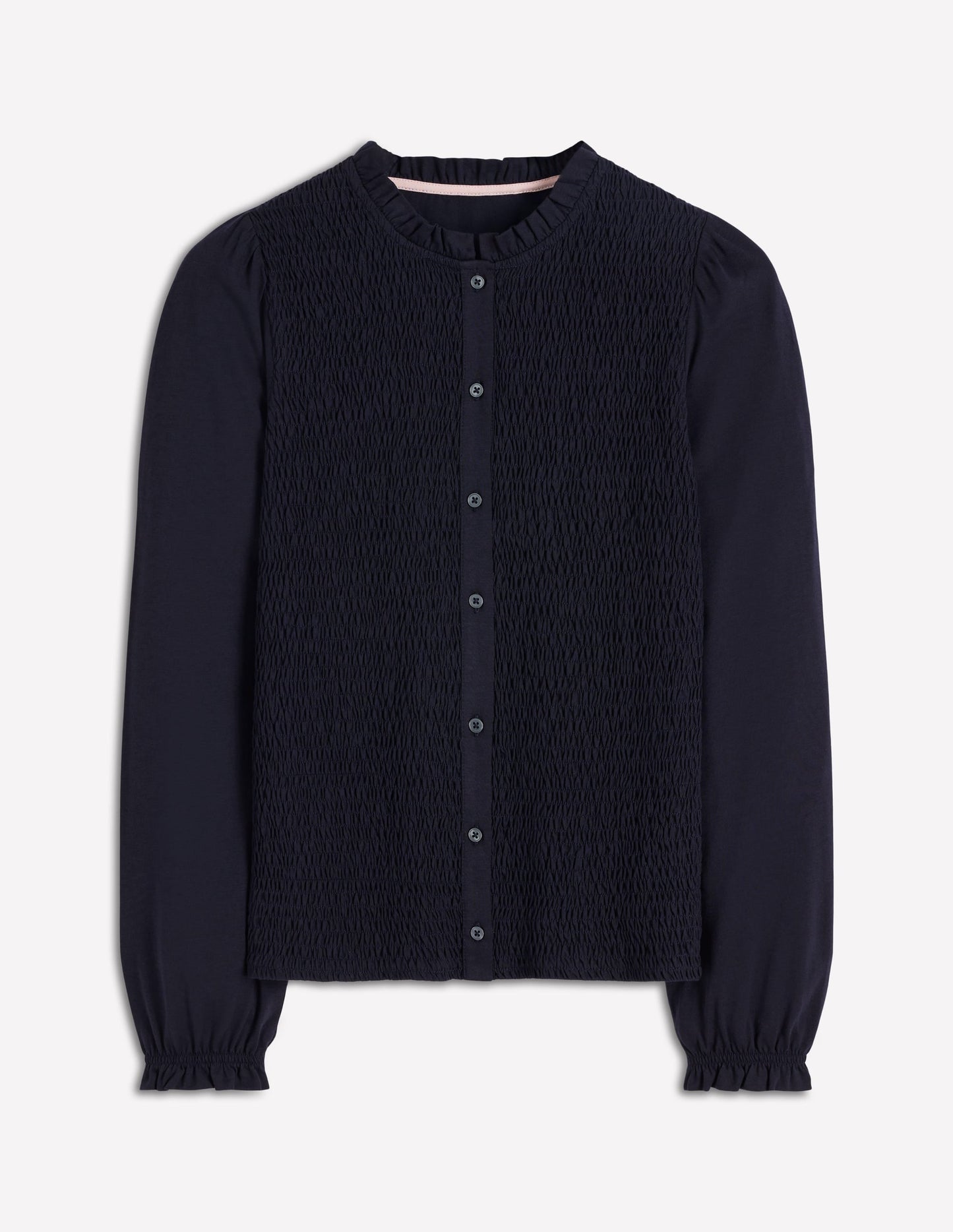 Supersoft Smocked button top-Navy