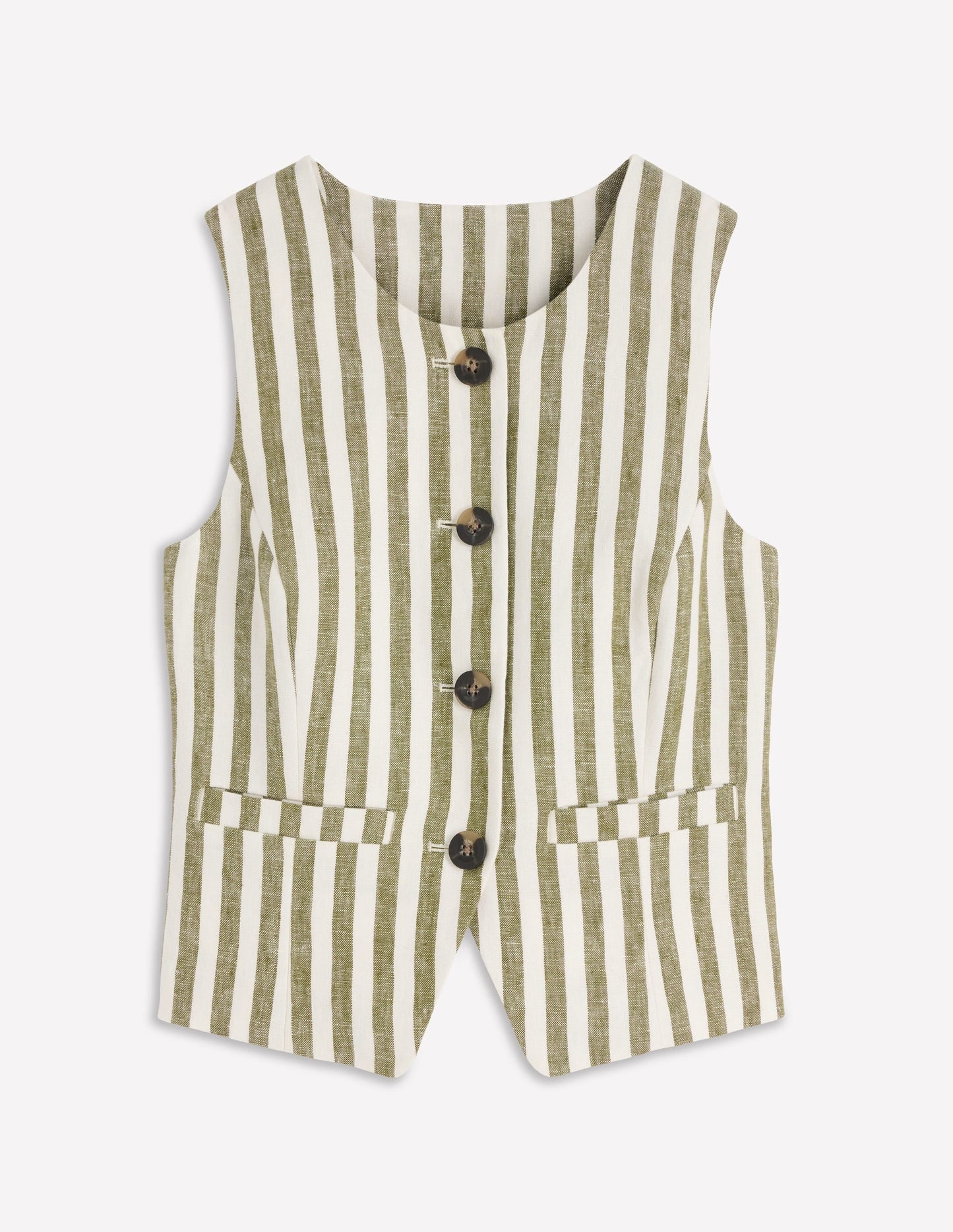Linen Waistcoat-Olive, Ivory Stripe