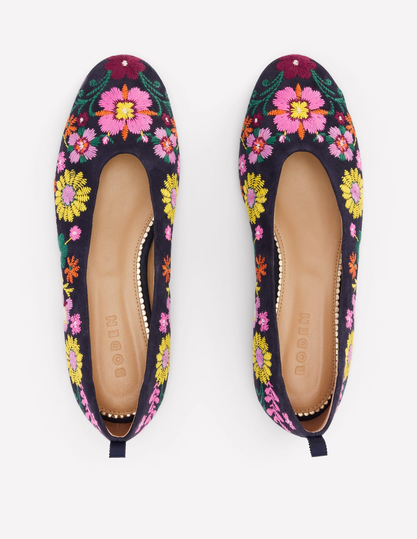 High Cut Ballet Flats-Navy/Embroidery