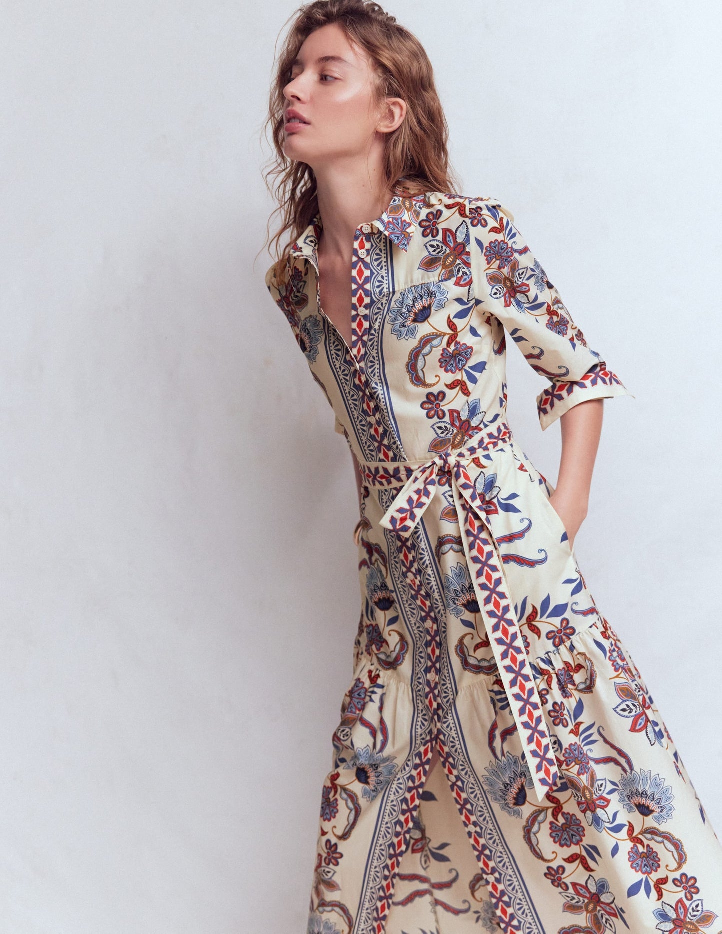 Ellie Cotton Maxi Shirt Dress-Elegant Blossom Placement