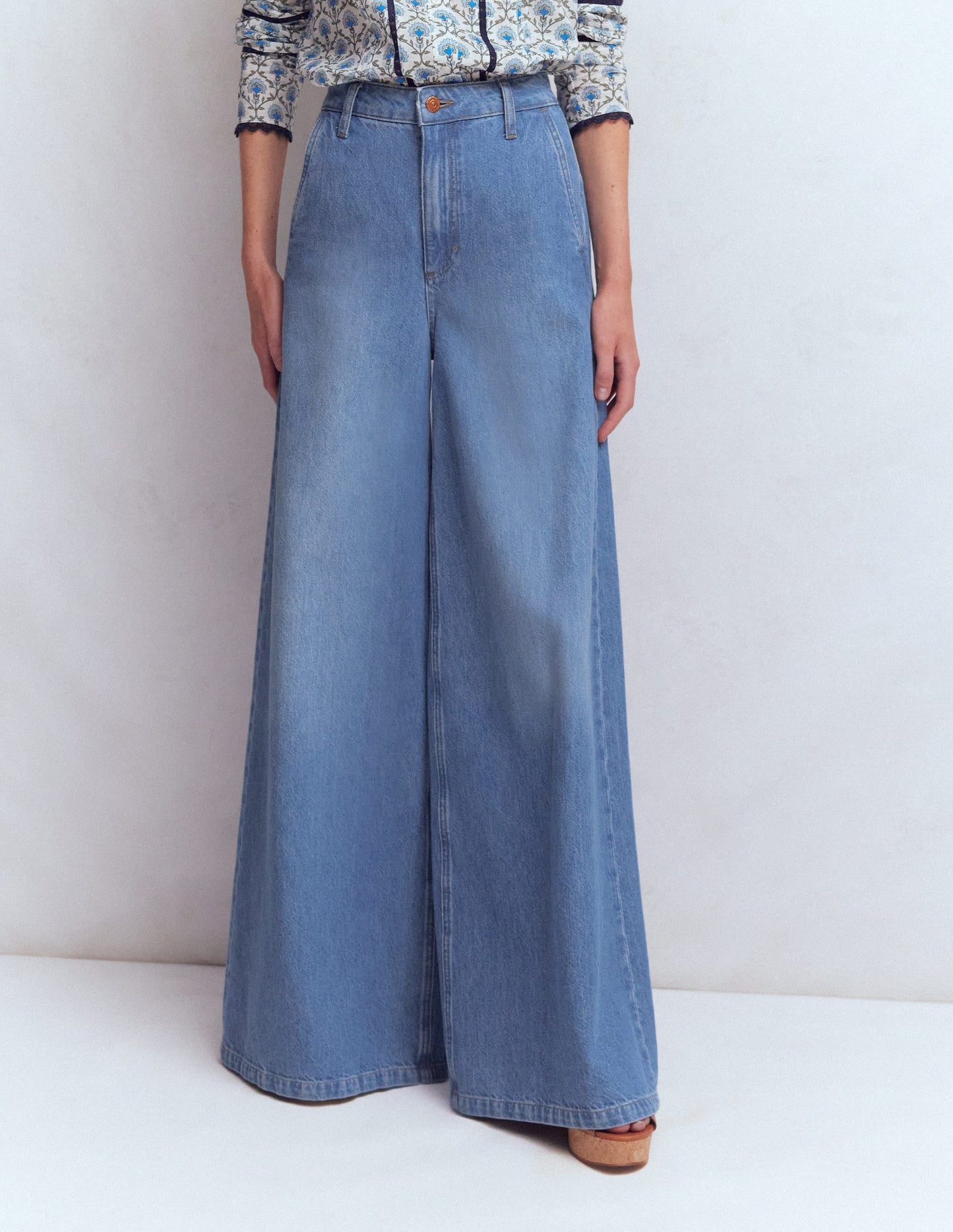 High Rise Palazzo Jeans-Light Wash