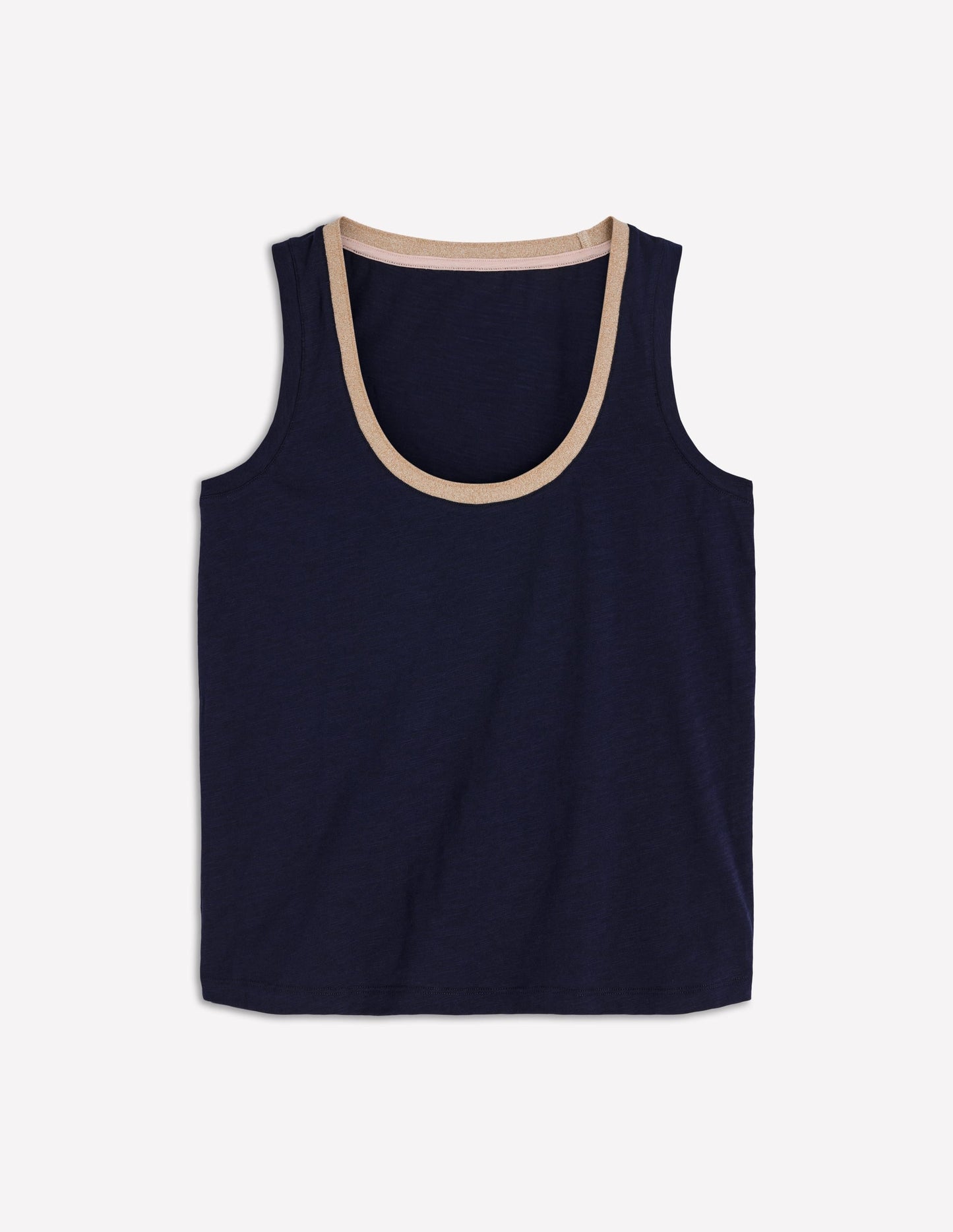 Metallic Trim Scoop Neck Vest-Navy