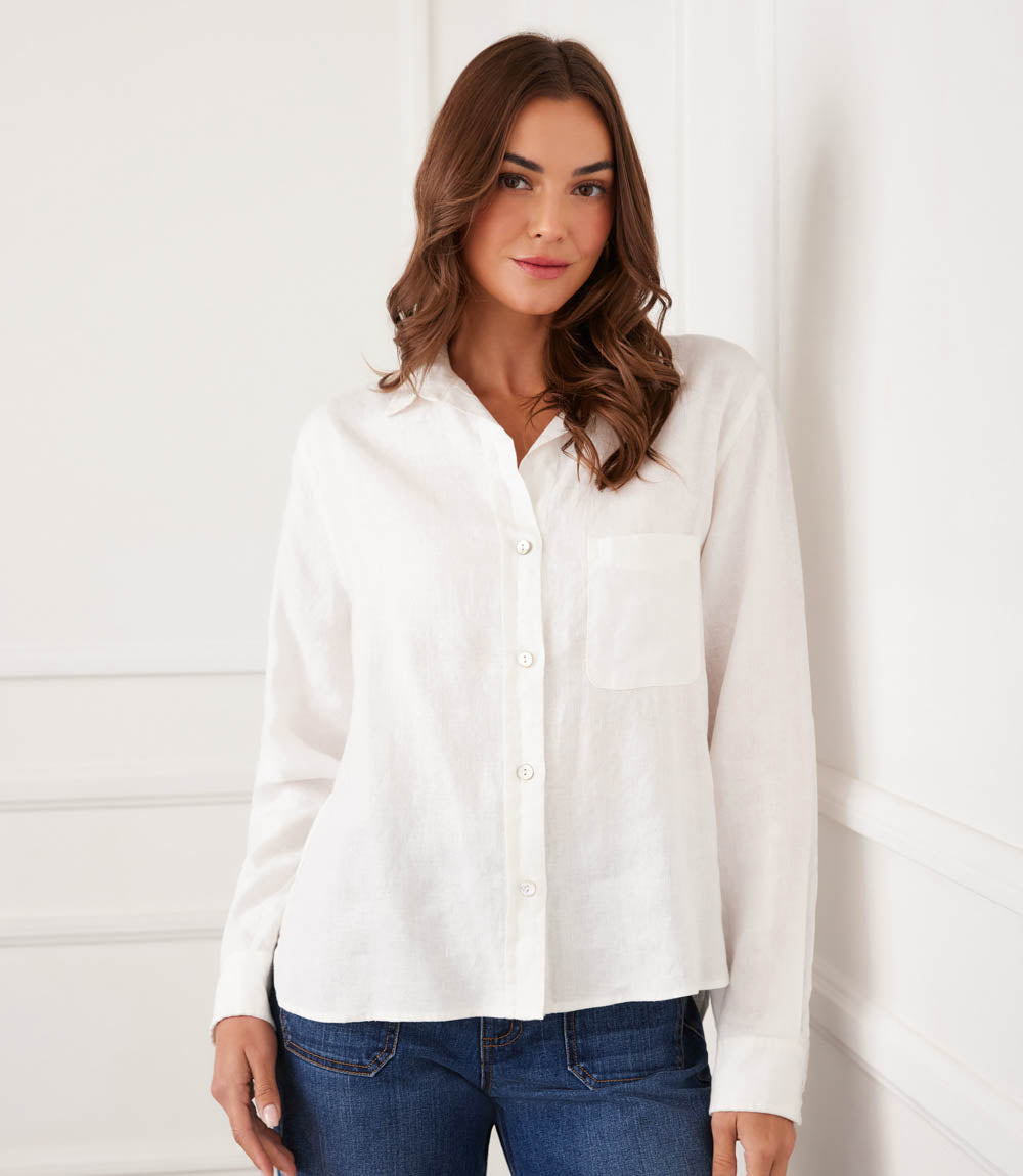 Long Sleeve Linen Button-Up Shirt