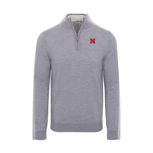 Nebraska Grey Melange Cashmere Touch Australian Merino Quarter Zip Sweater