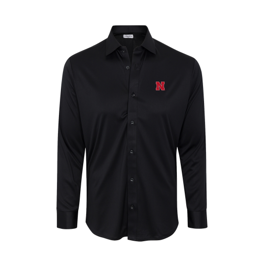 Nebraska Quattro Flex Dress Shirt with Semi-Spread Collar Black