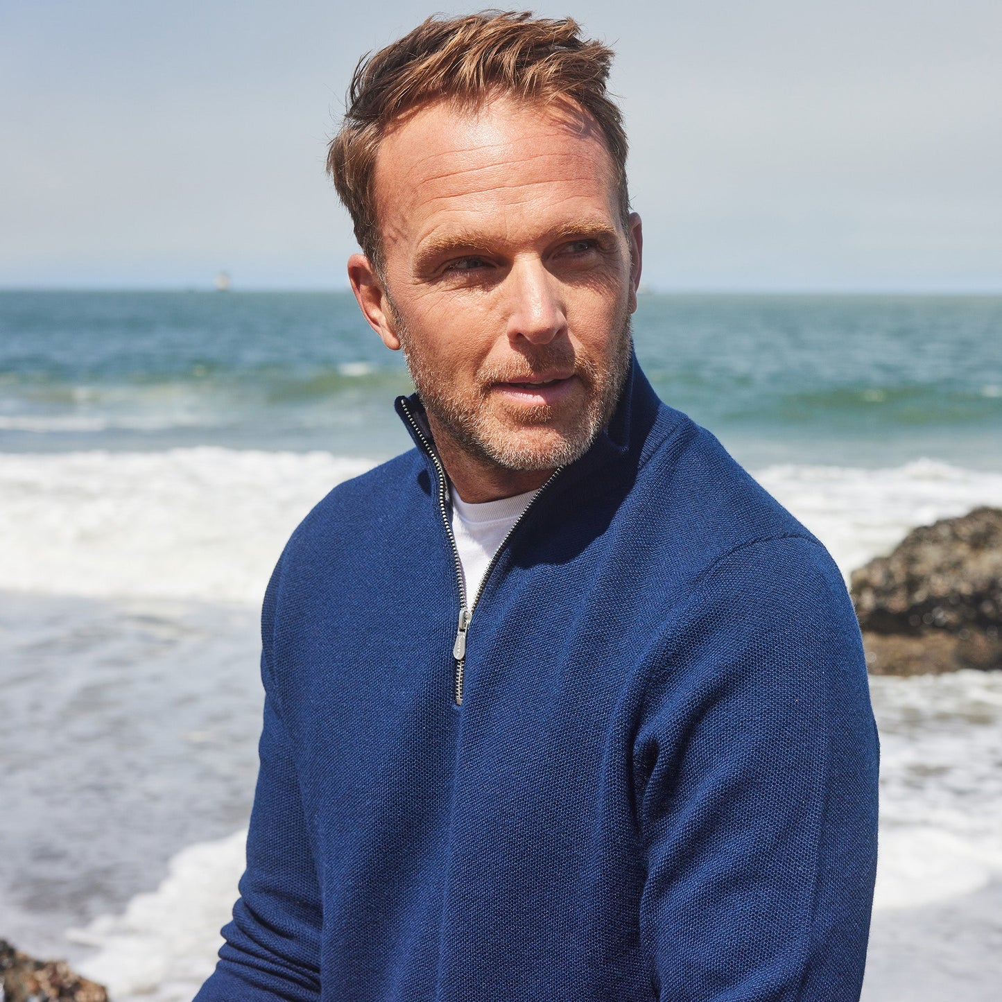 Napoli Pocket Quarter Zip Wool Sweater Navy
