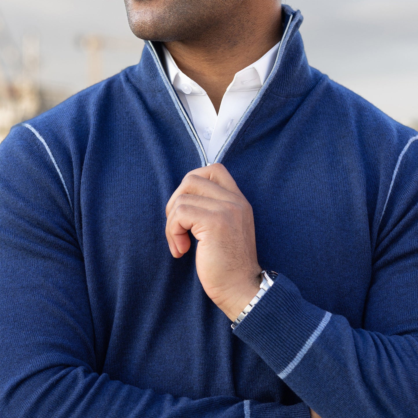 Napoli Accent Quarter Zip Wool & Cashmere Sweater Navy