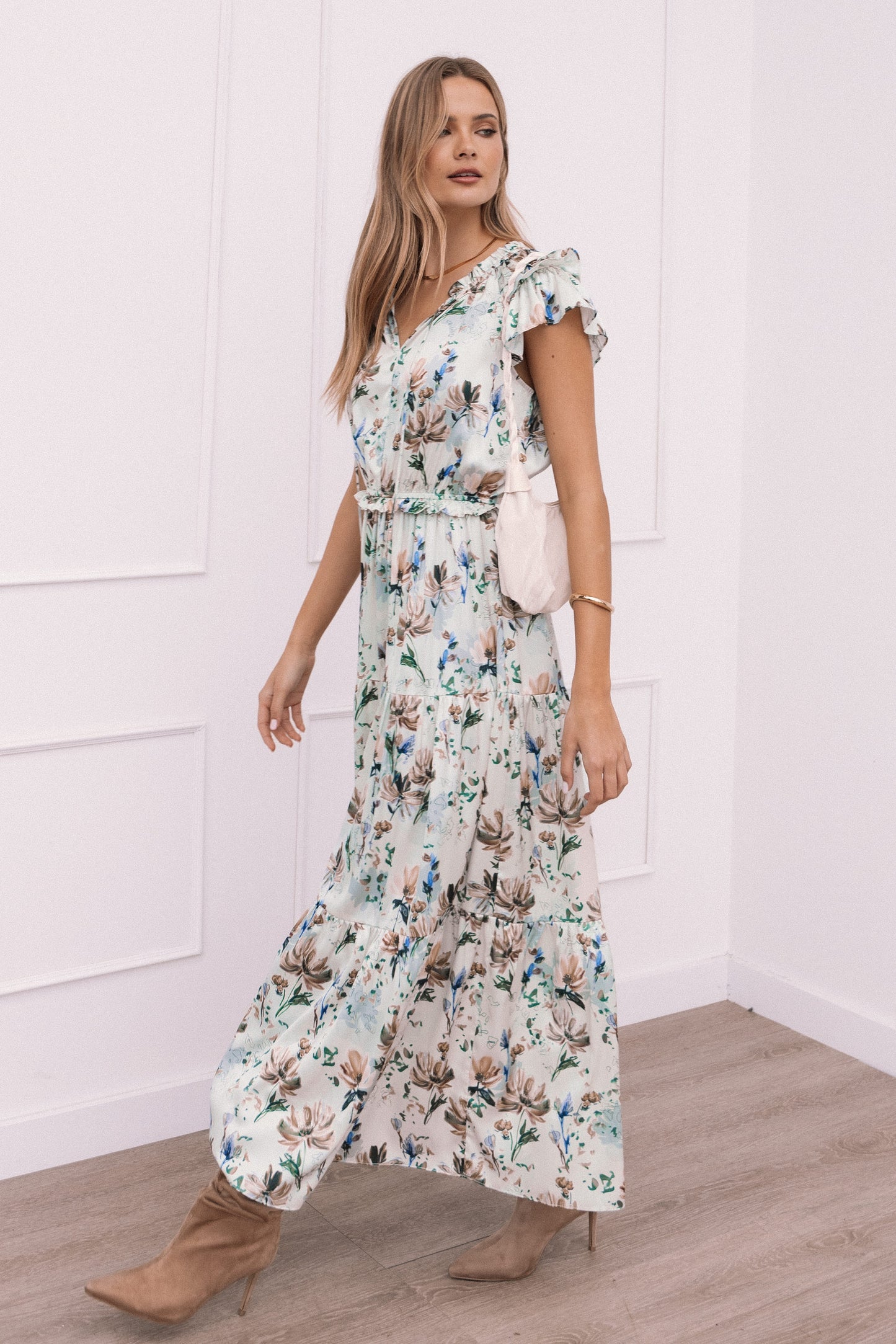 Lizzie Midi Dress - Cream Floral